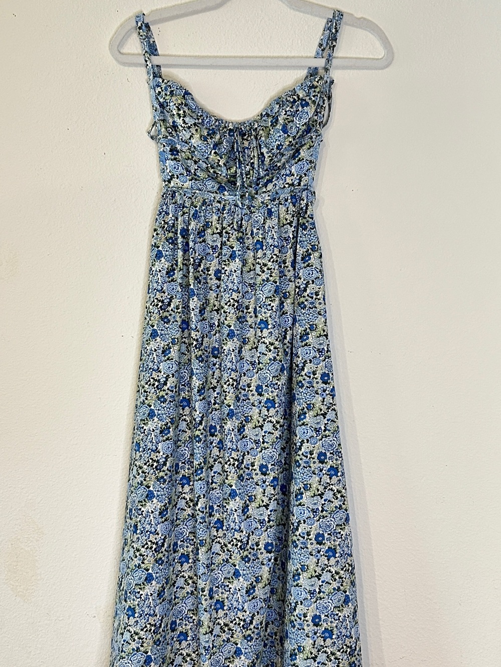 Blue Floral Maxi Sundress - Sleeveless Smocked Waist